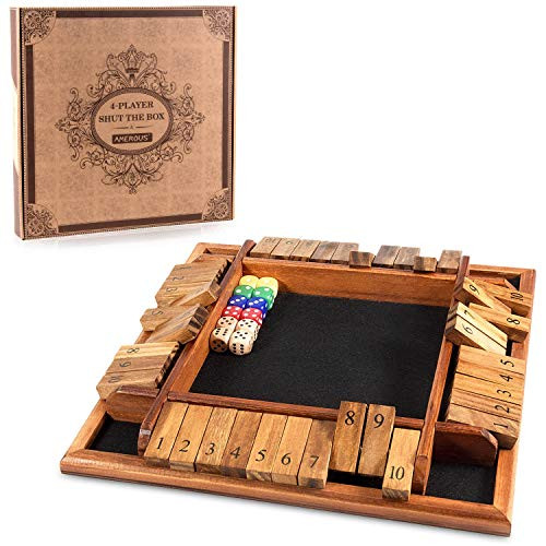 Amerous 14 Players Shut The Box Dice Game Wooden Board Table Math 12 Inches