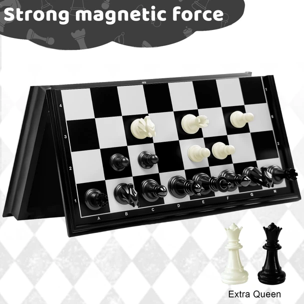 Joneytech Travel Chess Set Magnetic Chess Board With 2 Extra Queen Portable 10 Inch