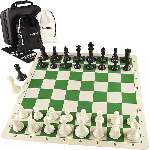 Oumoda 4 King Tournament Chess Set Foldable 20 Silicone Chess Board Mat Green
