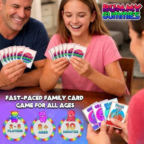 Rummy Gummies Exciting Family Card Game 25 Players Ages 8+ Colorful Gummy Bear
