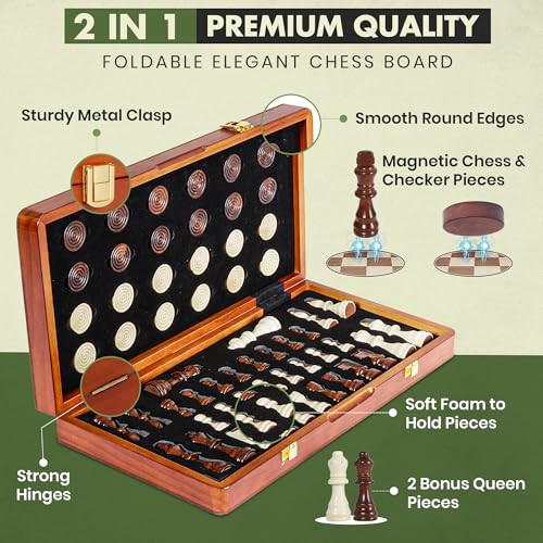 Ecocrafter 15'' 2 In 1 Wooden Magnetic Chess And Checkers Set (2
