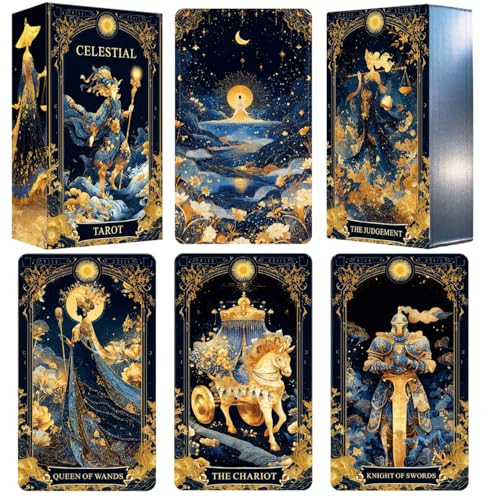 Vzmeiyre Celestial Tarot Deck Unique Tarot Cards For Beginners With Blue Gold Blue