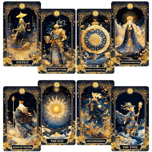 Vzmeiyre Celestial Tarot Deck Unique Tarot Cards For Beginners With Blue Gold Blue