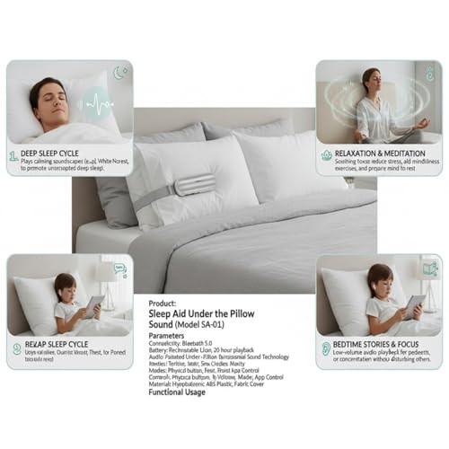 Morseatooke Pillow Speaker Bluetooth Sound Machine With Bone Conduction TechnologyWhite Noise For