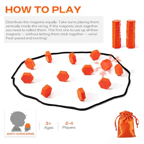 Padfuse 20Piece Magnetic Chess Game With Textured Stones and Rope