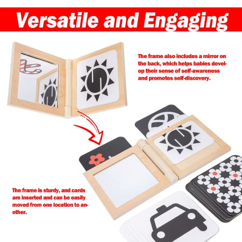 Adena Montessori Black And White Cards Wooden Frame With Mirror Tummy Time Toys Black