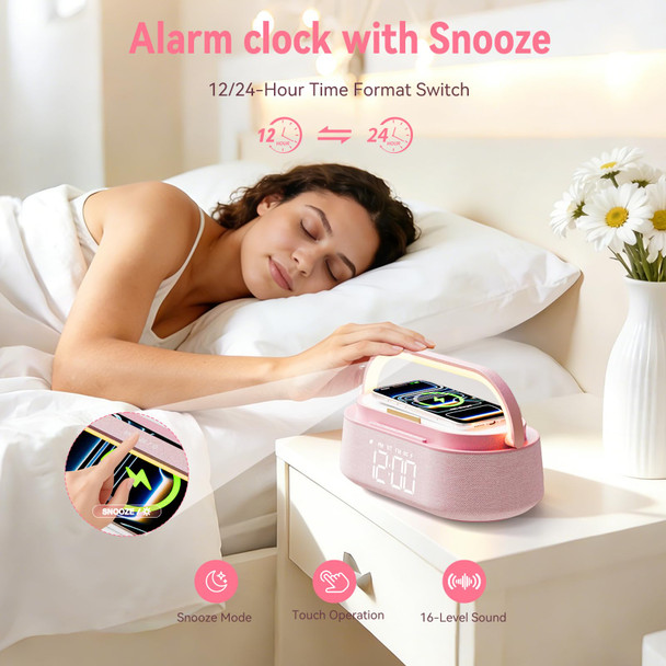 Freefish 6 In 1 Bluetooth Speaker With Wireless Charge Fm Radio Night Pink