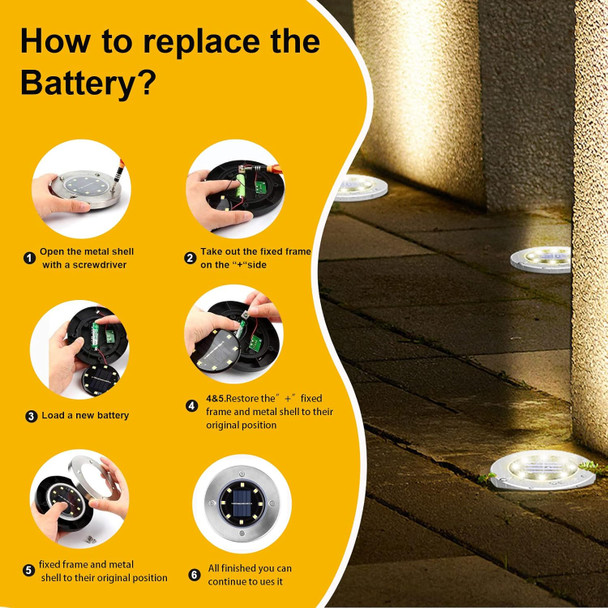 8 Pack White Solar Ground Lights,8 Led Waterproof InGround Lights Solar Powered Garden Lights Patio Disk Lights Outdoor Landscape