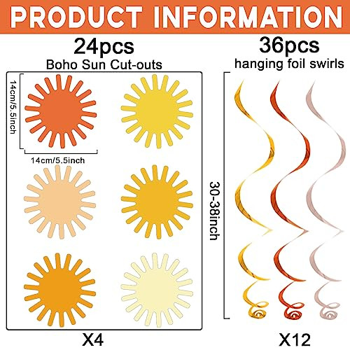 Zoiiwa Boho Sun Banners First Trip Around The Sun Birthday Decorations Muted 60Pcs