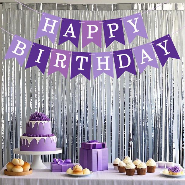 Jhzmcrx Happy Birthday Banner Sign Birthday Garland Wall Door Banners Flag For Purple