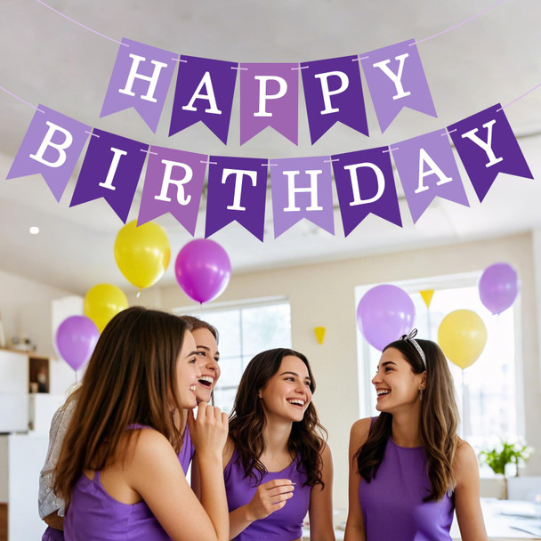 Jhzmcrx Happy Birthday Banner Sign Birthday Garland Wall Door Banners Flag For Purple