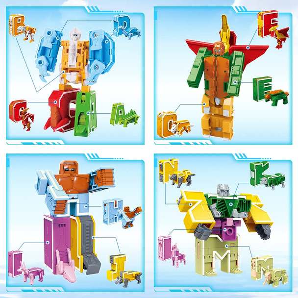 Veais Alphabet Animal Toys For Kids Stem Abc Learning Alphabots Transforming Toys 26 Pieces
