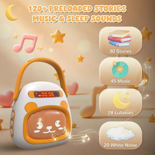 Futesi Portable Kids Music Player For Toddlers Preloaded Stories Music Lullabies and White