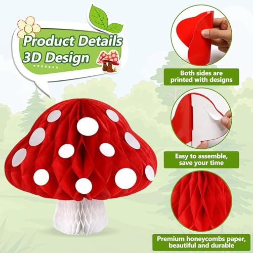 Zoiiwa Mushroom Party Decoration Mushrooms Honeycomb Centerpieces For Table Paper 3D Mushroom 10Pcs