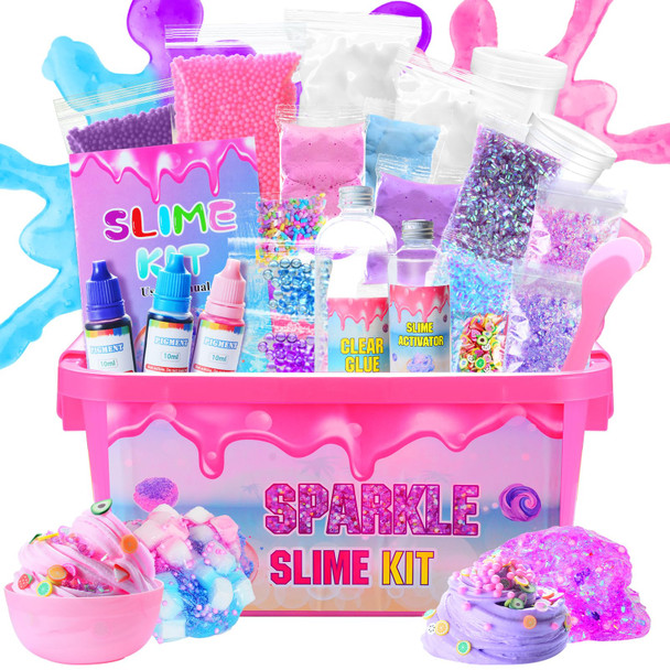 Inksbui Confetti Slime Kit Sparkling Glimmer Crunchy Foam Jelly Cubes Slime Stress