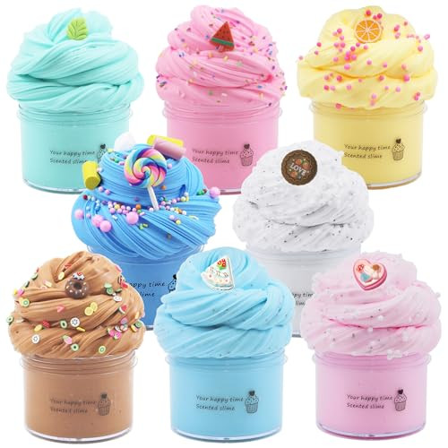 Hootoysforu Butter Slime Kit For GirlsParty Favors Stretchy And NonSticky Stress Relief 8 Pack