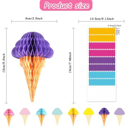 Zoiiwa Ice Cream Honeycomb Balls Decorations Centerpieces For Tables Ice Cream Hanging 8Pcs
