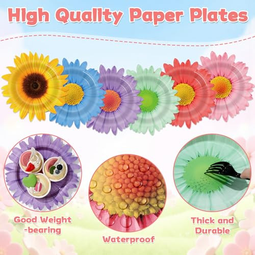 Zoiiwa Daisy Floral Paper Plates Flower Shaped Disposable Dinnerware Summer Dessert Cake 7 Inch 48Pcs
