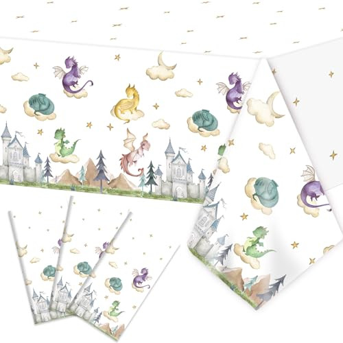 Zoiiwa Dragon Tablecloths Dragon Knight Theme Tablecover Watercolor Magic Dragon Birthday Plastic 3 Pieces
