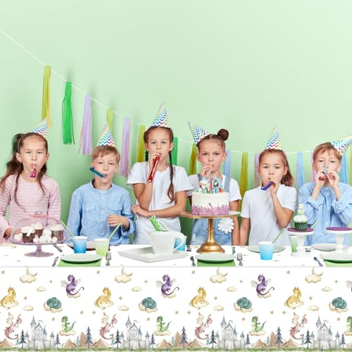 Zoiiwa Dragon Tablecloths Dragon Knight Theme Tablecover Watercolor Magic Dragon Birthday Plastic 3 Pieces
