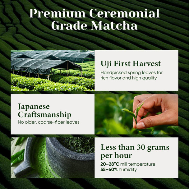 Venture Pal Superior Ceremonial Grade Matcha Powder 100% Pure First Harvest Matcha Powder 1.06Oz 30G