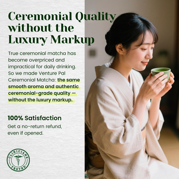 Venture Pal Superior Ceremonial Grade Matcha Powder 100% Pure First Harvest Matcha Powder 1.06Oz 30G
