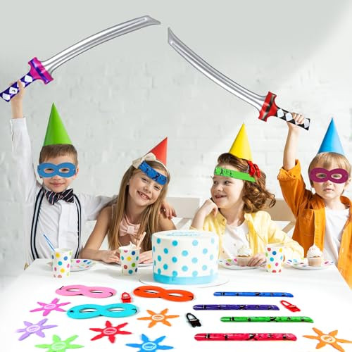 Zoiiwa Karate Party Favors Include Inflatable Sword Headbands Colorful Karate Party Decorations 72Pcs