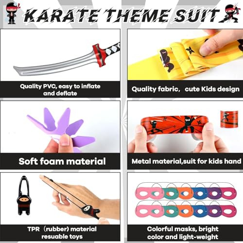 Zoiiwa Karate Party Favors Include Inflatable Sword Headbands Colorful Karate Party Decorations 72Pcs