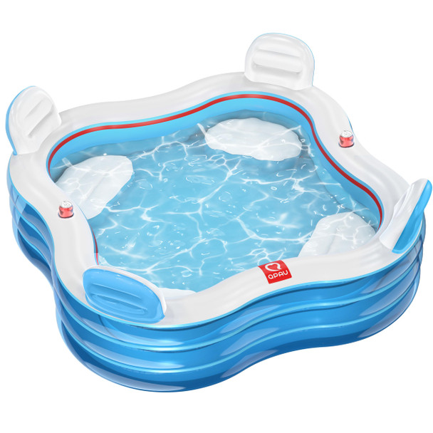 Qpau Inflatable Swimming Pool FullSized Blow Up Pool With Seats And Backrests Clear