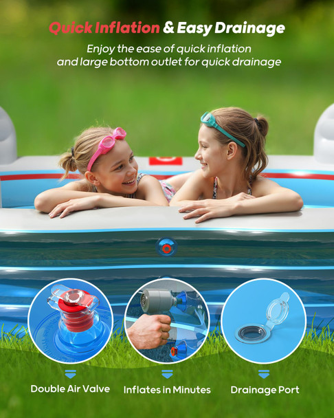 Qpau Inflatable Swimming Pool FullSized Blow Up Pool With Seats And Backrests Clear