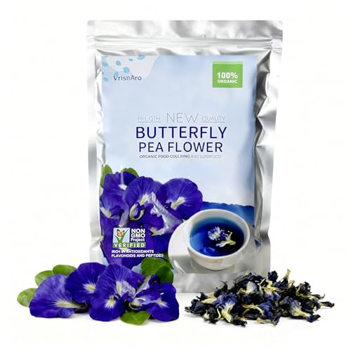 Vrisnaro Butterfly Pea Flowers Dried Butterfly Pea Flower Herbal Tea Natural Coloring 3.53Oz