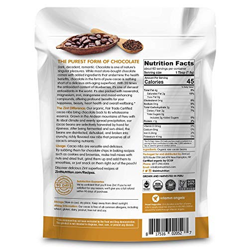 Zint Organic Cacao Nibs : Fair Trade PaleoCertified Organic Non Gmo Anti 16 Oz