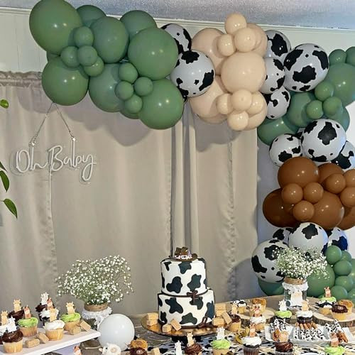 Xipegpa Green Cow Balloons Arch Garland Kit Cow Party Decorations For Baby 158 Pcs Green