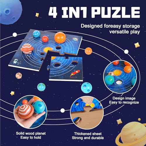 Adena Montessori Wooden Solar System Model Board Puzzle With 3D Planets Models For
