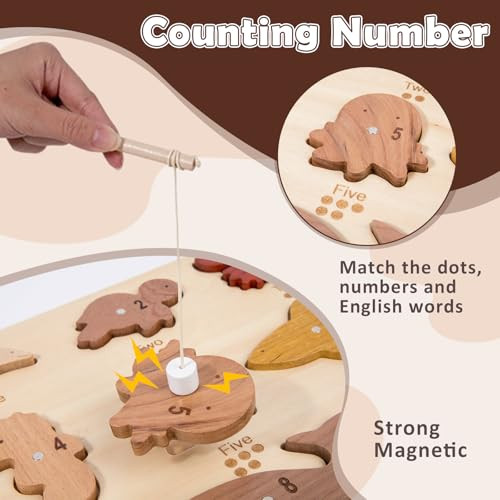 Adena Montessori Wooden Magnetic Fishing Game CatchandCount For Toddlers 3+