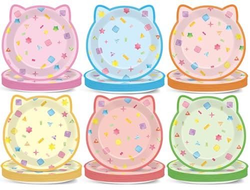 Zoiiwa Cat House Party Paper Plates Kitten Shaped Disposable Dessert Plates Cat 48Pcs