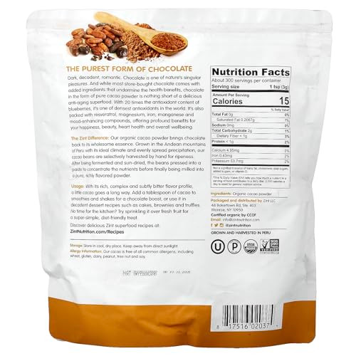 Zint Organic Cacao Powder : PaleoCertified Organic Non Gmo Anti Aging Antioxidant 32 Oz