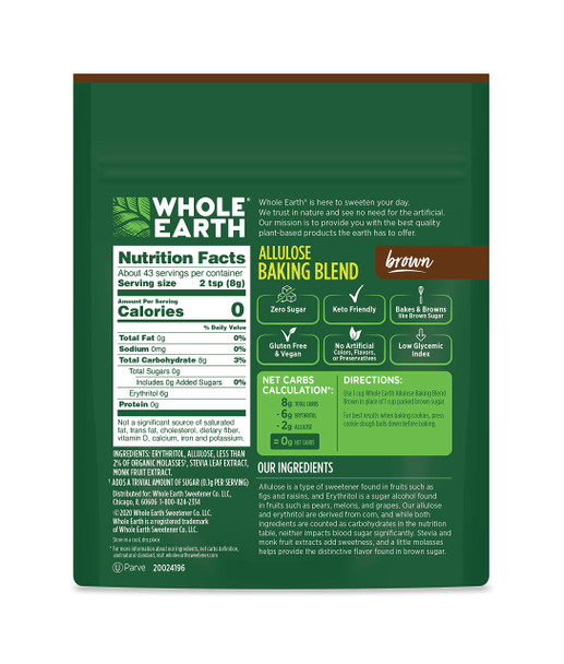 Whole Earth Sweetener Co. Brown Sugar mentAllulose PlantBased Sugar Alternative Allulose Baking Blend 6 Count Brown