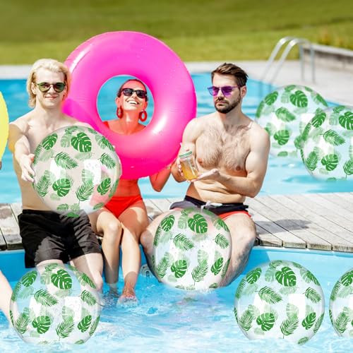 Vertintong Tropical Inflatable Beach Balls Transparent Palm Leaves Ball Bachelorette Party Decorations 12 Inch 24 Pcs