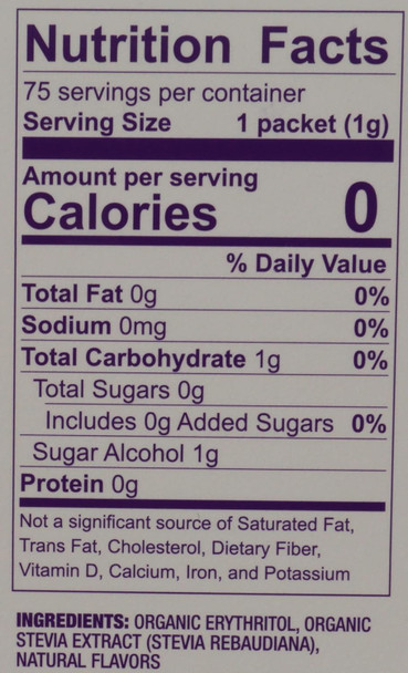Wholesome Organic Stevia Zero Calorie Sweetener Blend Non Gmo and Gluten 1 G Pack Of 75