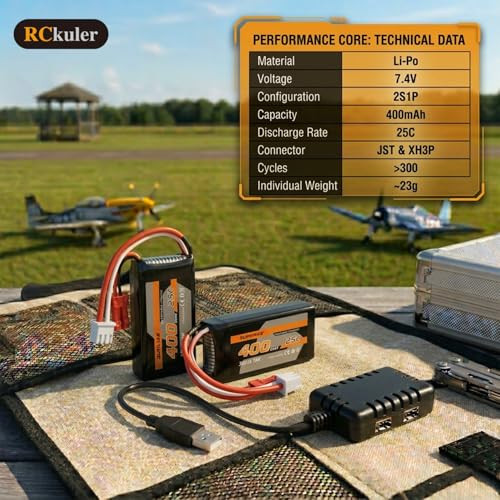 Rckuler LiPo 2S 25C 400Mah Rechargeable Battery With 2Port Usb Charger Compatible 500Mm 2Pcs