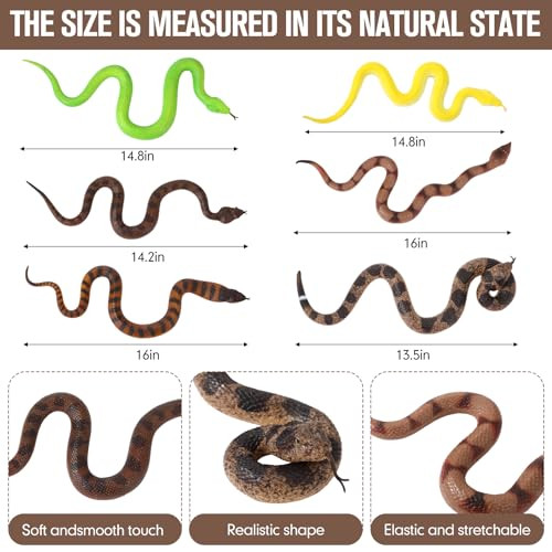 Vertintong Fake Snakes Prank Soft Rubber Snake Realistic Keep Birds Away Lifelike 6Pcs