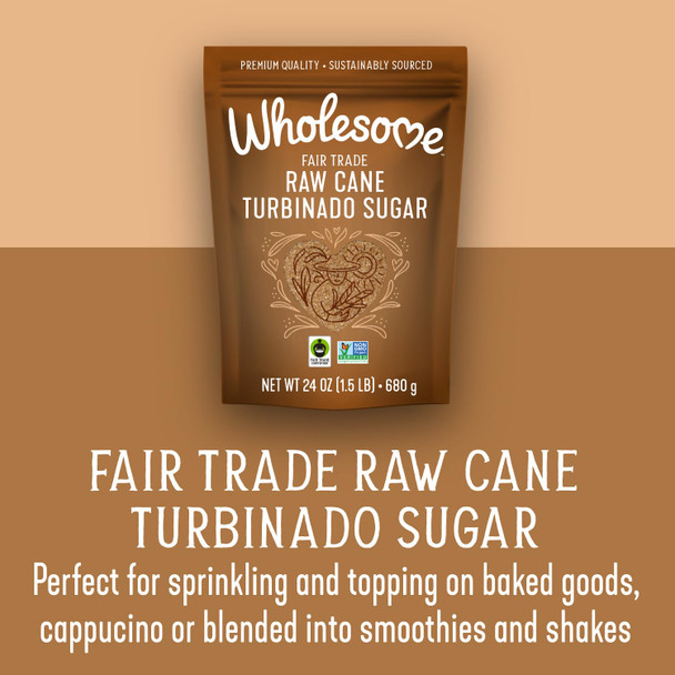 Wholesome Sweeteners 24Ounce Raw Cane Turbinado Cane Sugar Fair Trade Non Gmo 12 Pack