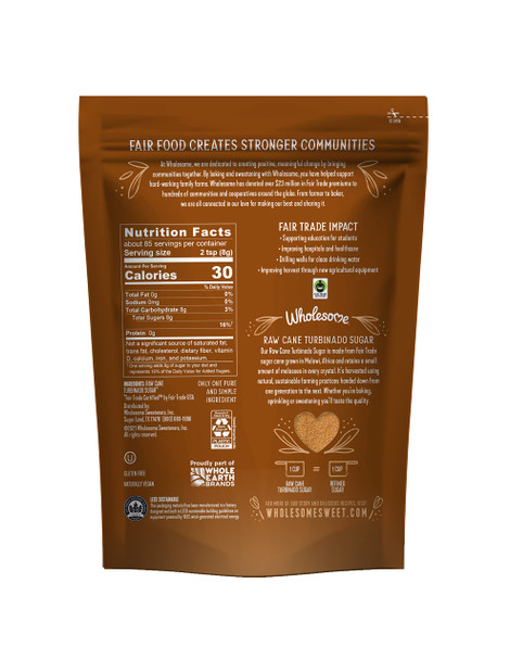 Wholesome Sweeteners 24Ounce Raw Cane Turbinado Cane Sugar Fair Trade Non Gmo 12 Pack