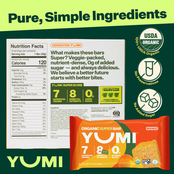 Yumi Organic Breakfast Superbar GlutenFree No Added Sugar 7+ Vegetables SoftBaked Crust 30Ct