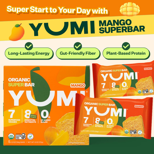 Yumi Organic Breakfast Superbar GlutenFree No Added Sugar 7+ Vegetables SoftBaked Crust 30Ct