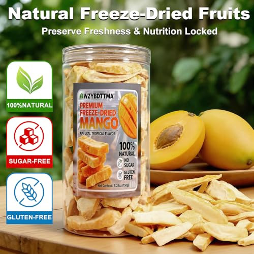 Wzybdttma Crunchy Freeze Dried Mango ChunksResealable Jar 5.3Oz 150G