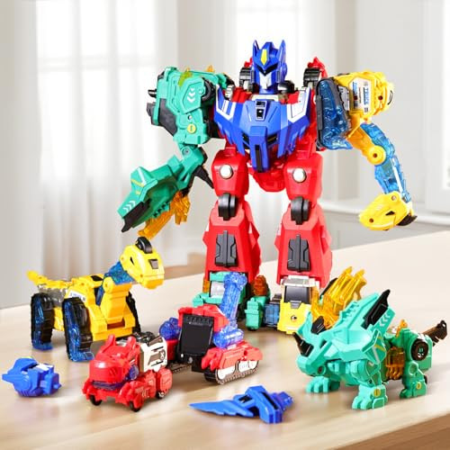 Veais Magnetic Transform Dinosaur Robot Toys6 In 1 Transforming Robots Toy For