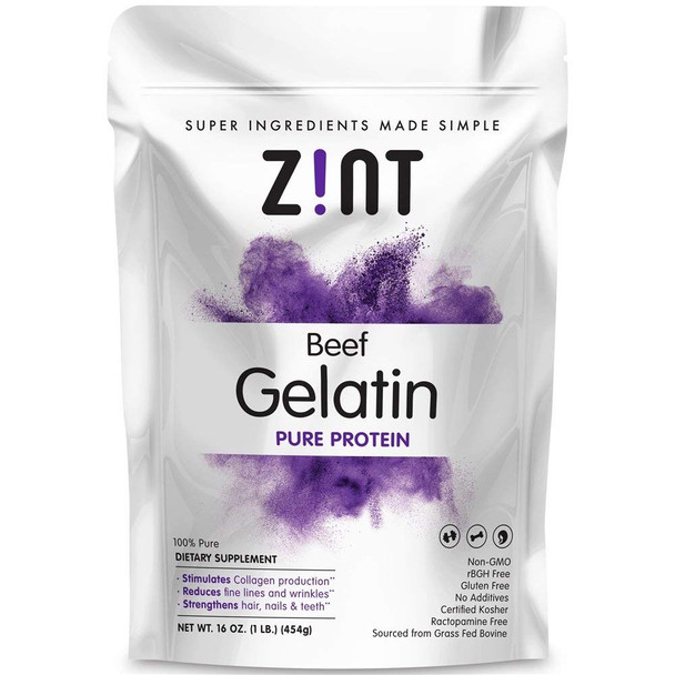 Zint GrassFed Beef Gelatin Protein Powder Pouch 16 Ounce
