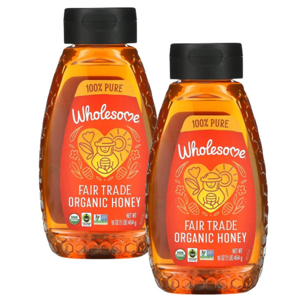 Wholesome Organic Honey 100% Pure Fair Trade NonGmo . Squeeze Bottle (Pack 16 Oz Pack Of 2